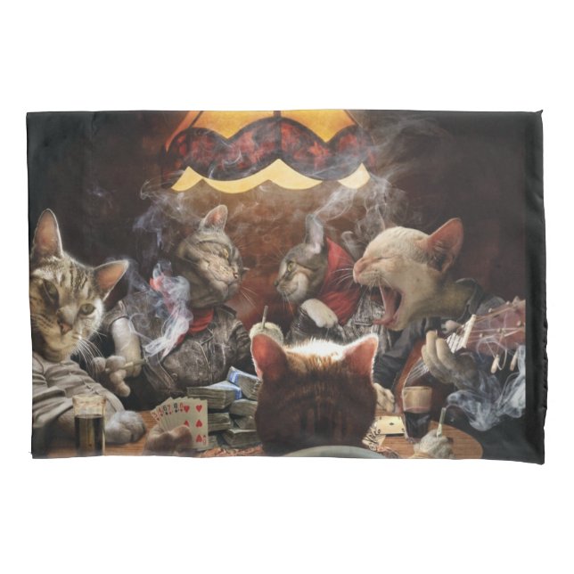 Cats playing poker pillowcase (Front)