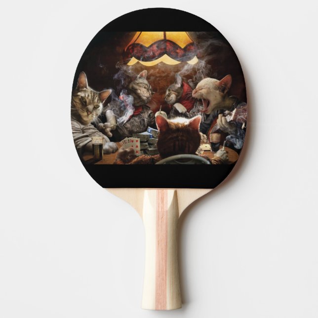 Cats playing poker   ping pong paddle (Front)