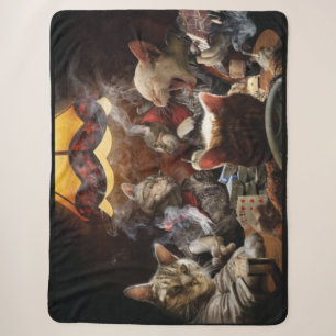 Cats playing poker   sherpa blanket
