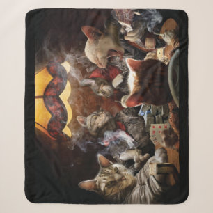 Cats playing poker sherpa blanket