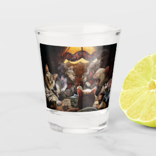 Cats playing poker shot glass