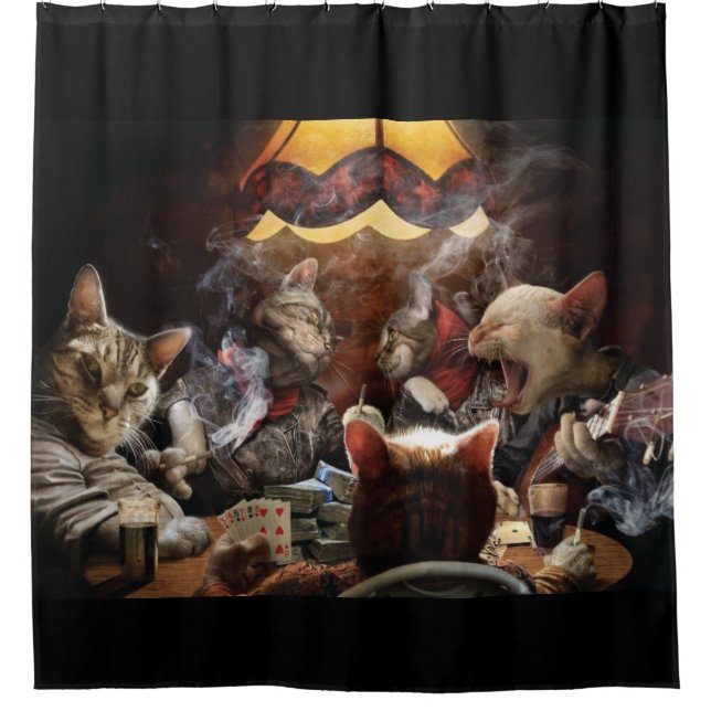 Cats playing poker shower curtain (Front)