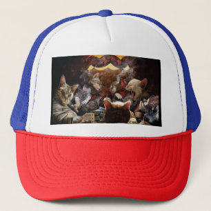 Cats playing poker   trucker hat