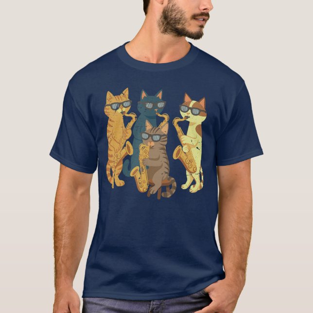 Cats Playing Saophone Saophonist Jazz Player Music T-Shirt (Front)