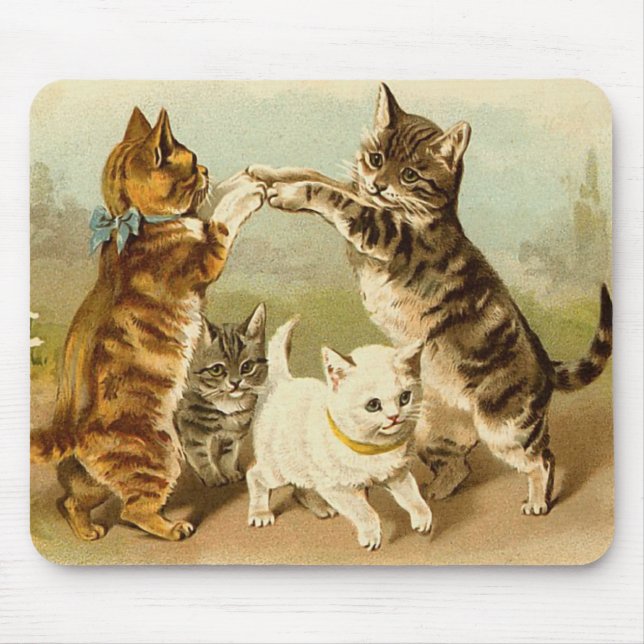 Cats Playing Vintage Illustration Mouse Pad (Front)