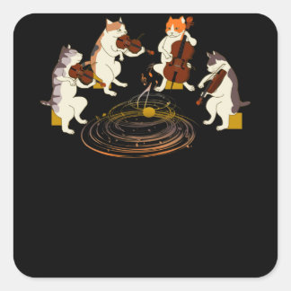 Cats Playing Violin Cello Music Cat Lover Square Sticker