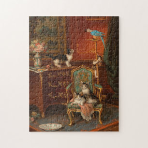 Cats Playing with a Parrot   Jules Le Roy Jigsaw Puzzle