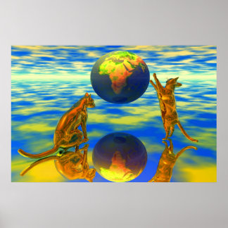 cats playing with the globe poster