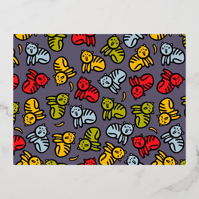 Cats plus bananas foil invitation postcard (Front)