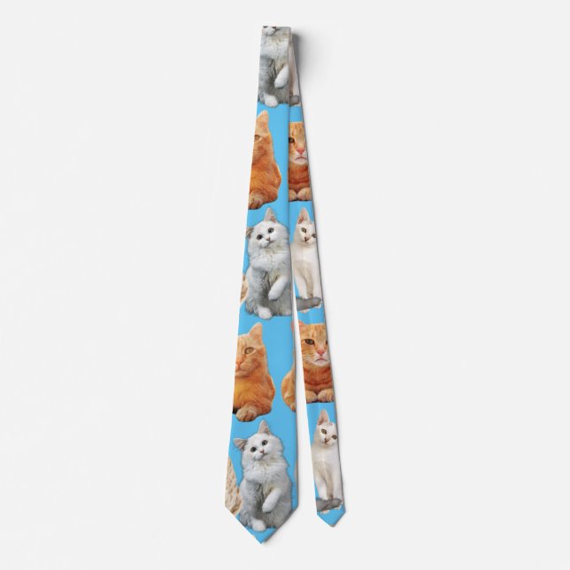 Cats print pattern 01x4 L Blue BG Tie (Front)