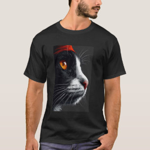 Cat's profile portrait, Black and white cat with r T-Shirt