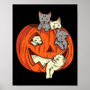 Cats Pumpkin Carved Jack O Lantern Cat Halloween C Poster