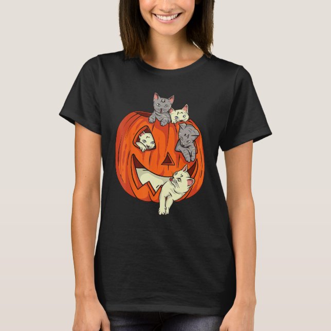 Cats Pumpkin Carved Jack O Lantern Cat Halloween C T-Shirt (Front)