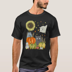 Cats & Pumpkin Sunflower Fall Cat  Thanksgiving T-Shirt