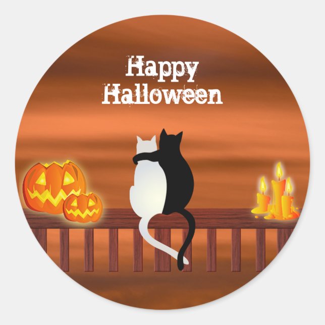 Cats Pumpkins Candles Halloween Classic Round Sticker (Front)