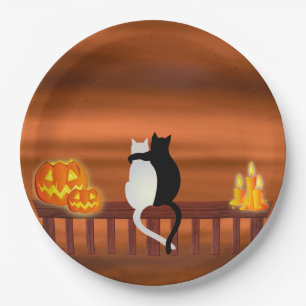 Cats Pumpkins Candles Halloween Paper Plate