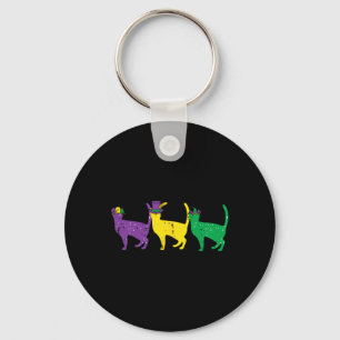 Cats Purple Yellow Green Louisiana Mardi Gras Wome Key Ring