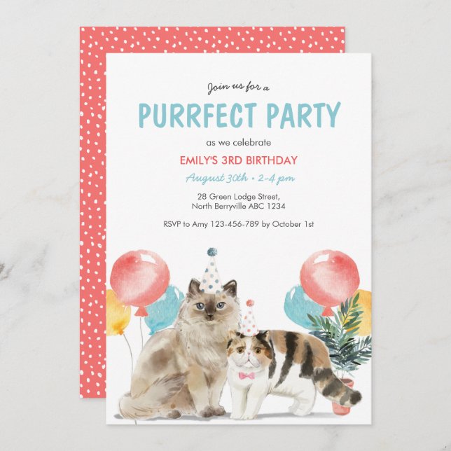 Cats Puurfect Birthday Invitation (Front/Back)