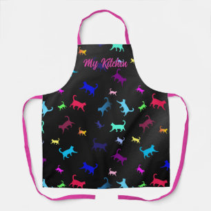Cats Rainbow Pattern Script Text Apron