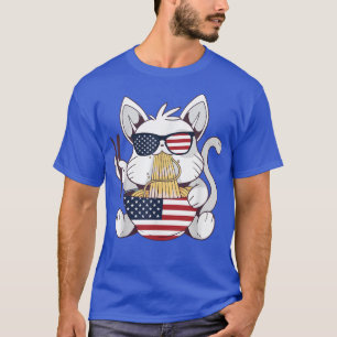 Cats Ramen Anime American Flag 4th Of July T-Shirt