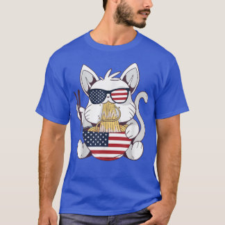 Cats Ramen Anime American Flag 4th Of July  T-Shirt