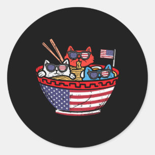 Cats Ramen Anime American Flag Usa Funny 4th Of Ju Classic Round Sticker
