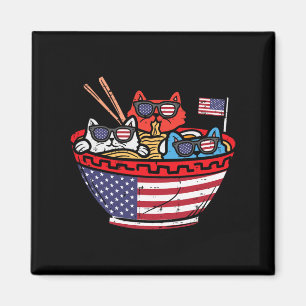 Cats Ramen Anime American Flag Usa Funny 4th Of Ju Magnet
