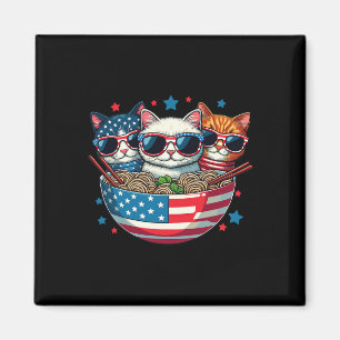 Cats Ramen Anime American Flag Usa Funny 4th Of Ju Magnet