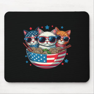 Cats Ramen Anime American Flag Usa Funny 4th Of Ju Mouse Pad