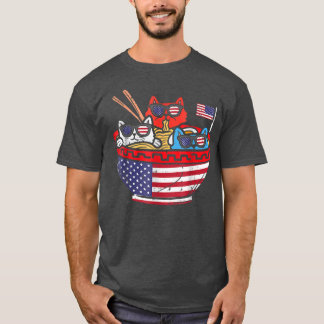 Cats Ramen Anime American Flag USA Funny 4th Of Ju T-Shirt