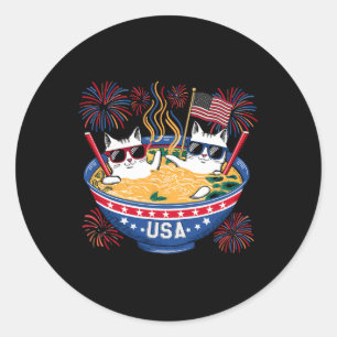 Cats Ramen Patriotic American Flag Boys Girls 4th Classic Round Sticker