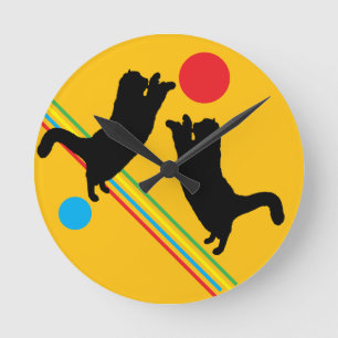 Cats Reaching for the Moon on Yellow Round Clock
