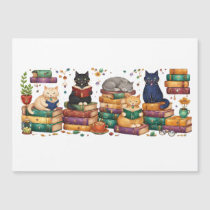 Cats Reading Books Cozy Library Scene