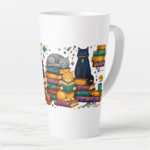 Cats Reading Books Cozy Library Scene Latte Mug