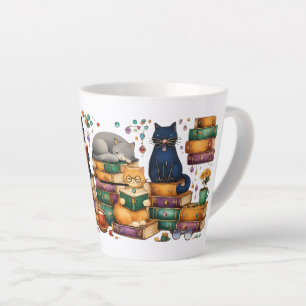 Cats Reading Books Cozy Library Scene Latte Mug