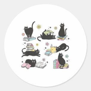 Cats Reading Books Shirt Cat Lover Kitten Reading Classic Round Sticker