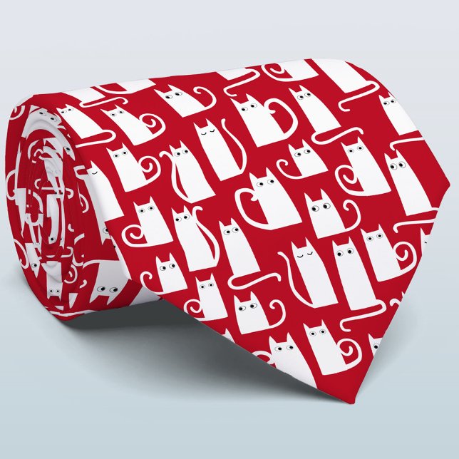 Cats Red and White Holiday Tie (Creator Uploaded)