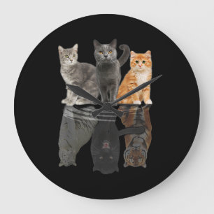 cats reflection mirror cheetah tiger gift large clock