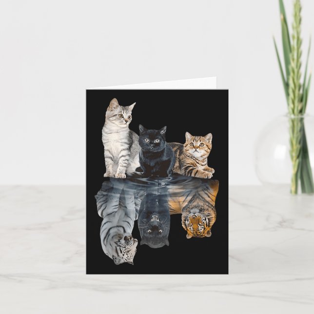 Cats Reflection Mirror Lion Cheetah Tiger Funny Ca Card (Front)