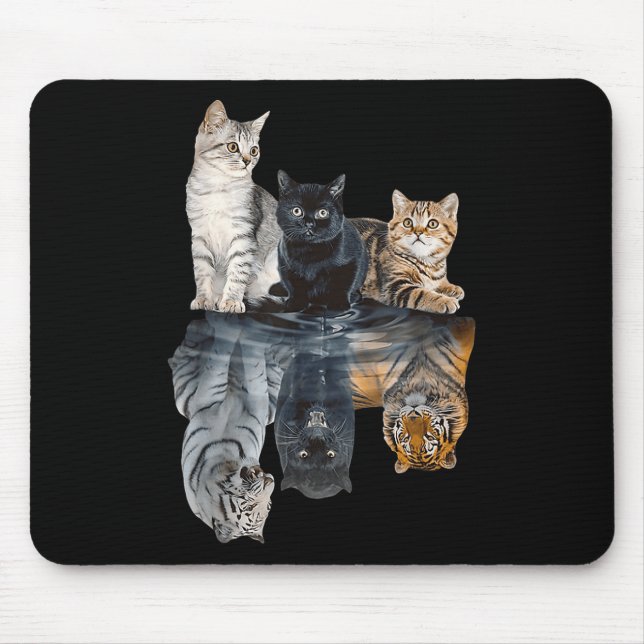 Cats Reflection Mirror Lion Cheetah Tiger Funny Ca Mouse Pad (Front)