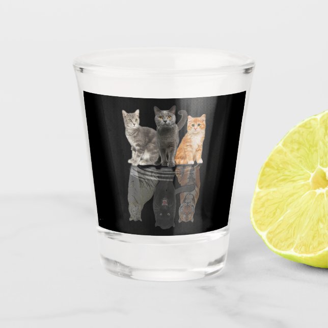 Cats Reflection Mirror Puma Cheetah Tiger Funny Shot Glass (Front)