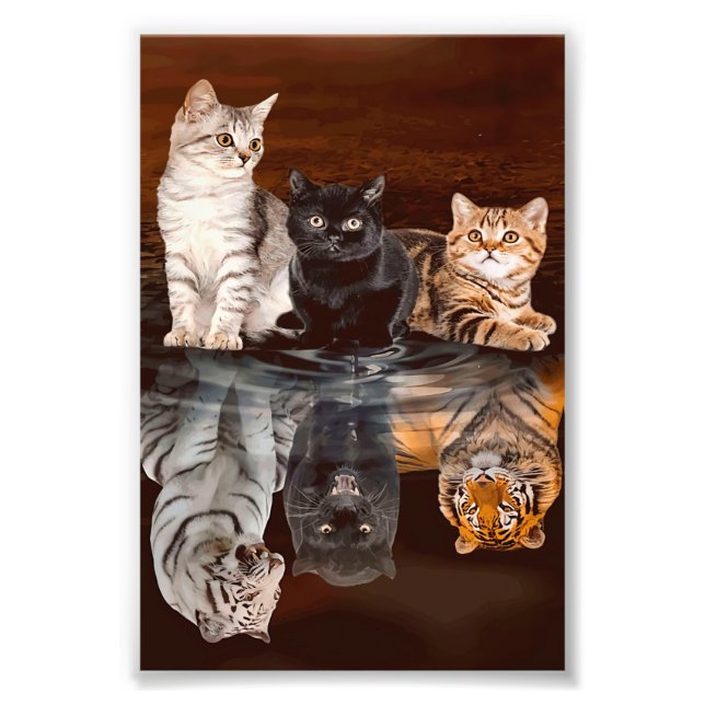 Cats Reflection Water, Funny Cats Gift Idea Photo Print (Front)