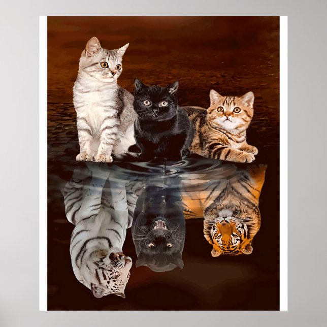 Cats Reflection Water, Funny Cats Gift Idea Poster (Front)