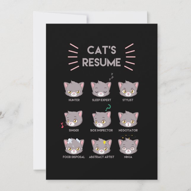 Cats Resume Funny Cat Kittens Owners Feline Mammal Invitation (Front)