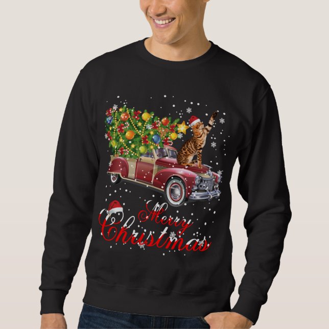 Cats Rides Red Truck Christmas Pajama Sweatshirt (Front)