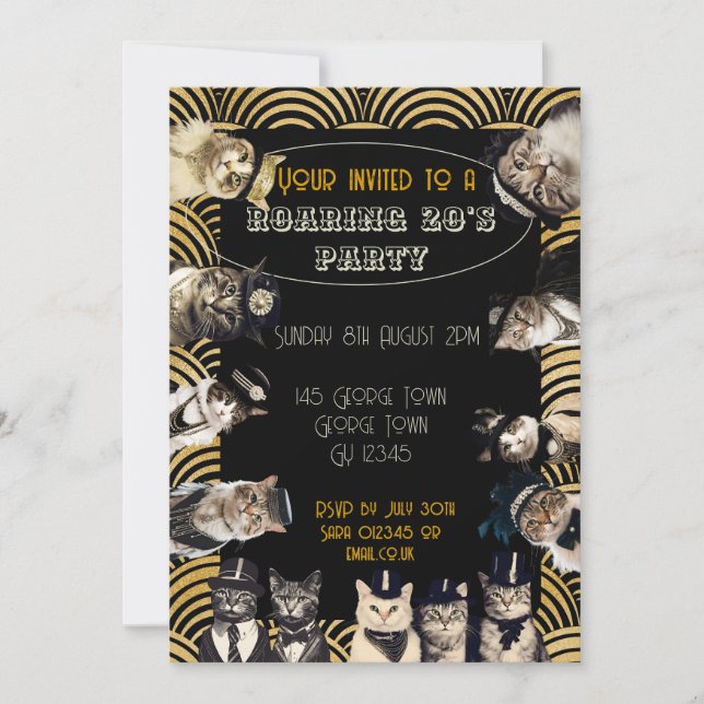 Cats Roaring 20's Party Flapper dance Invitation (Front)
