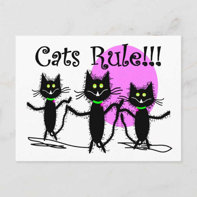 Cats Rule!!!  Black Cat Design...adorable Postcard (Front)