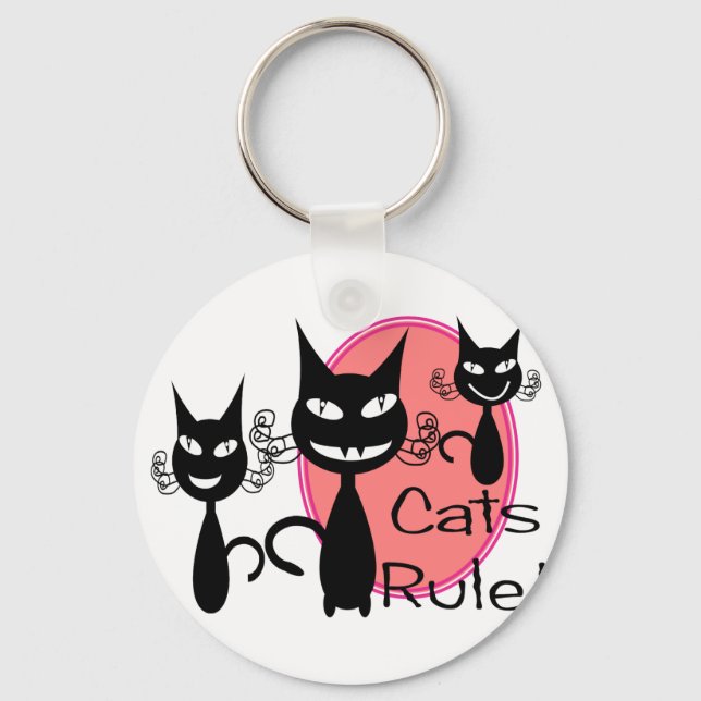 "Cats Rule!!"--Cat Lovers Gifts--Adorable Key Ring (Front)