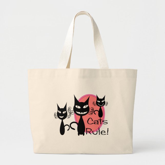 "Cats Rule!!"--Cat Lovers Gifts--Adorable Large Tote Bag (Front)