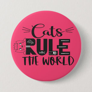 Cats rule the world lettering cute kitten whiskers 7.5 cm round badge